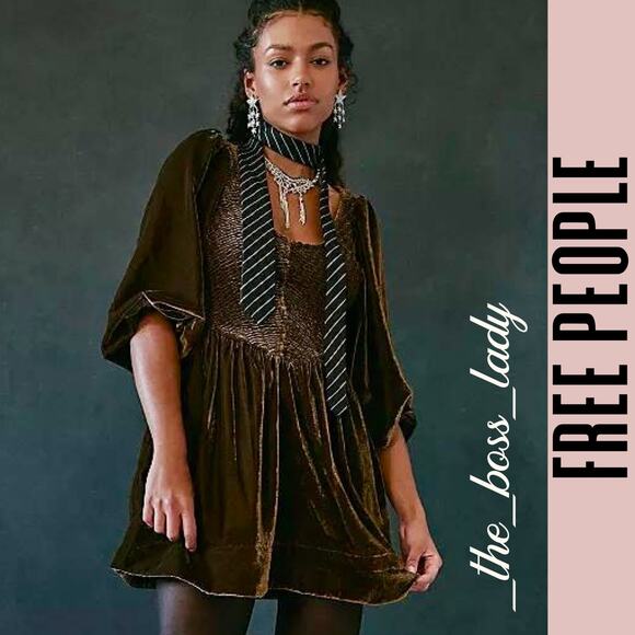Free People mini dress velvet smocked pleated boho cocktail party Medium - Picture 3 of 10